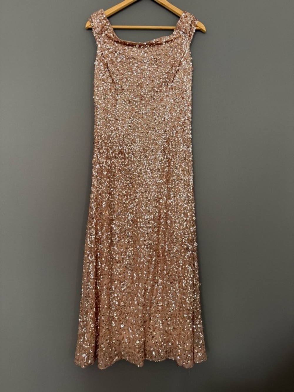 Adrianna Papell Sequin Formal Gown Evening Dress Rose Gold Maxi Womens 10